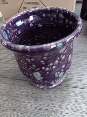Unk Purple Glazed Ceramic Vase with Teal Accents